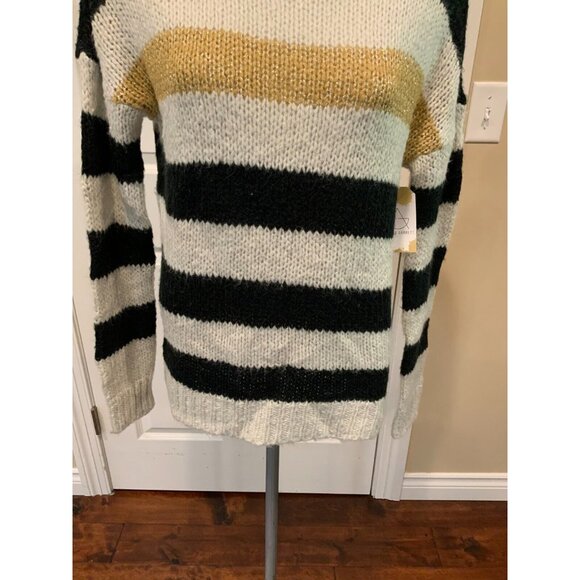 Allison Joy Black, White & Gold Striped Cowl Neck Sweater, Size Small - Picture 3 of 7